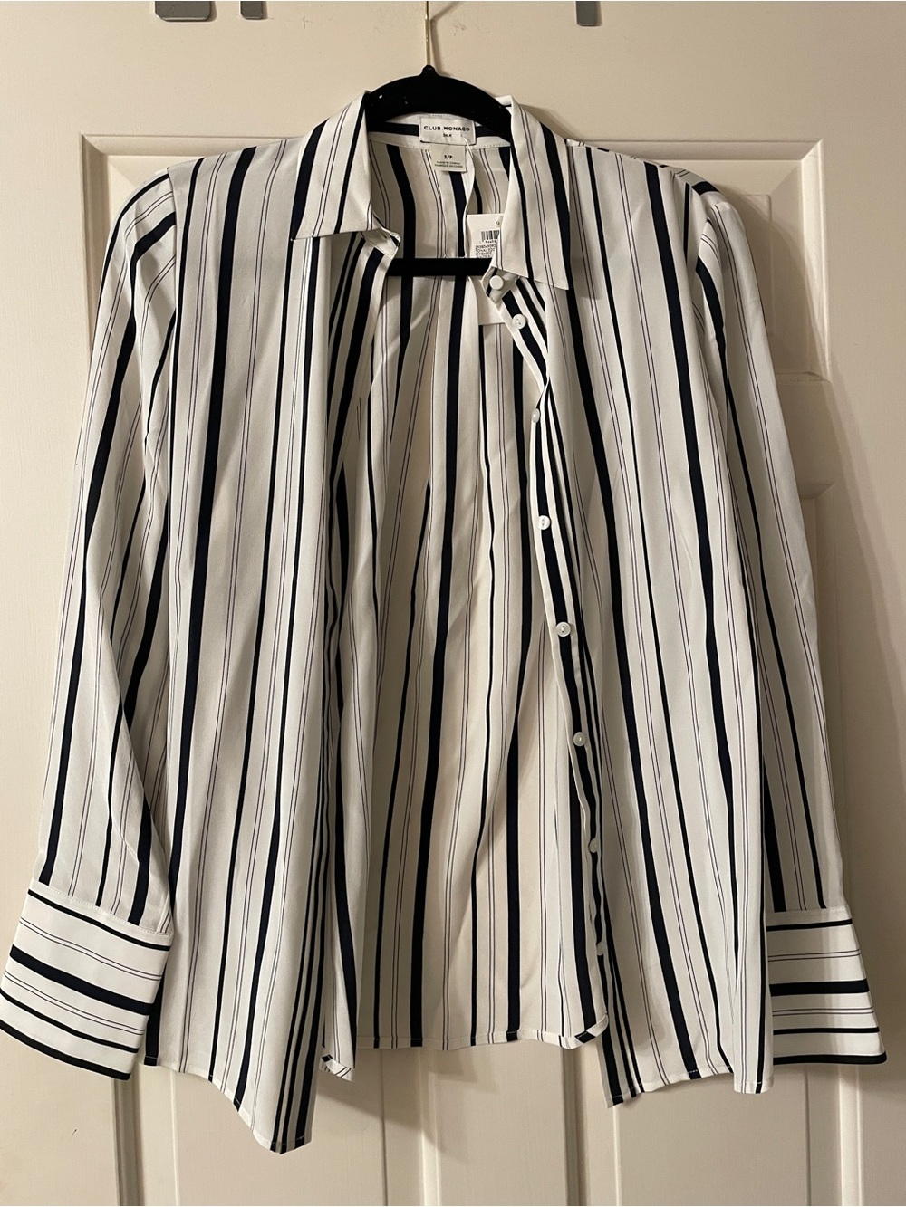 NWT Black White Stripe Silk Button Front Blouse Club Monaco Small